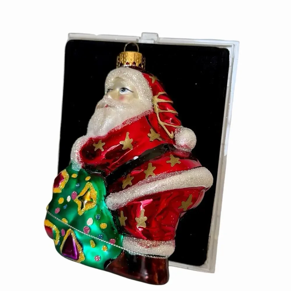 Vintage Radko Style Handcrafted Glass Santa Ornament Hand Painted New BNIB